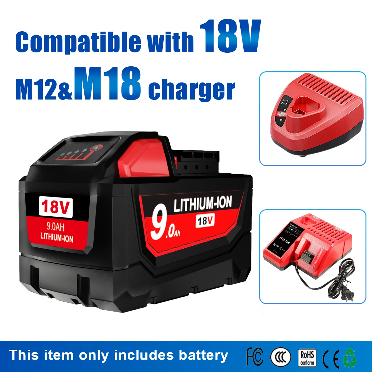 TPCELL 8Ah/12Ah/15Ah For Milwaukee M18 Batteries 21700 High Output  Rechargeable Lithium ION 18V Battery