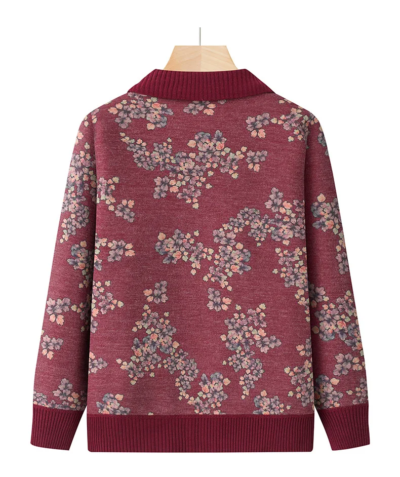 Mittleren alters Ältere frauen Pullover Herbst Und Winter Plus Samt Gestrickte Strickjacken Mantel Mütter Jacke Verdicken Warme Strickwaren – Detail 2