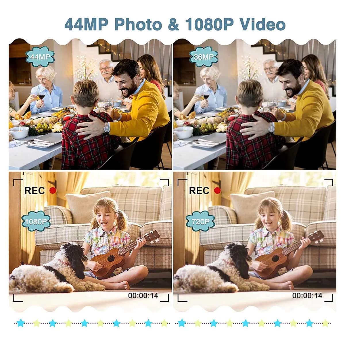 1080P Ǯ HD  ī޶,  ī޶, 2.4 ġ LCD ȭ, 16X   ī޶, ̴  ī޶, 44MP