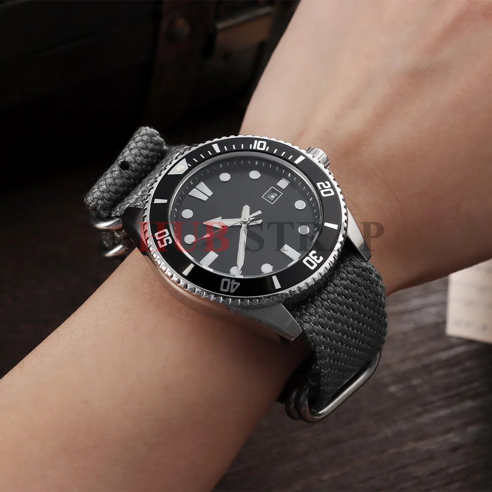Ribbed Cotton Nylon Braided Watch Strap with Buckle - 20mm/22mm