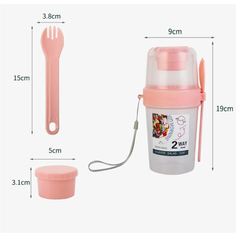 Portable Breakfast Salad Cup with Lid and Fork for Snacks, Parfaits, and More
