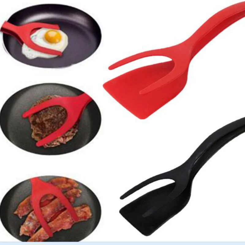 Two-in-one spatula frying steak pancake toast omelette tongs silicone clip-on frying meat spatula kitchen accessories
