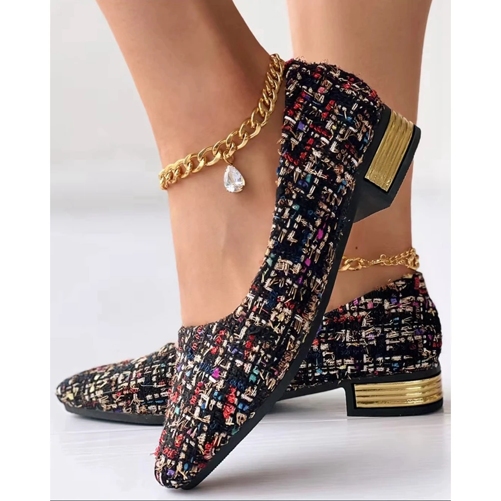 Женские твидовые Мокасины с острым носком