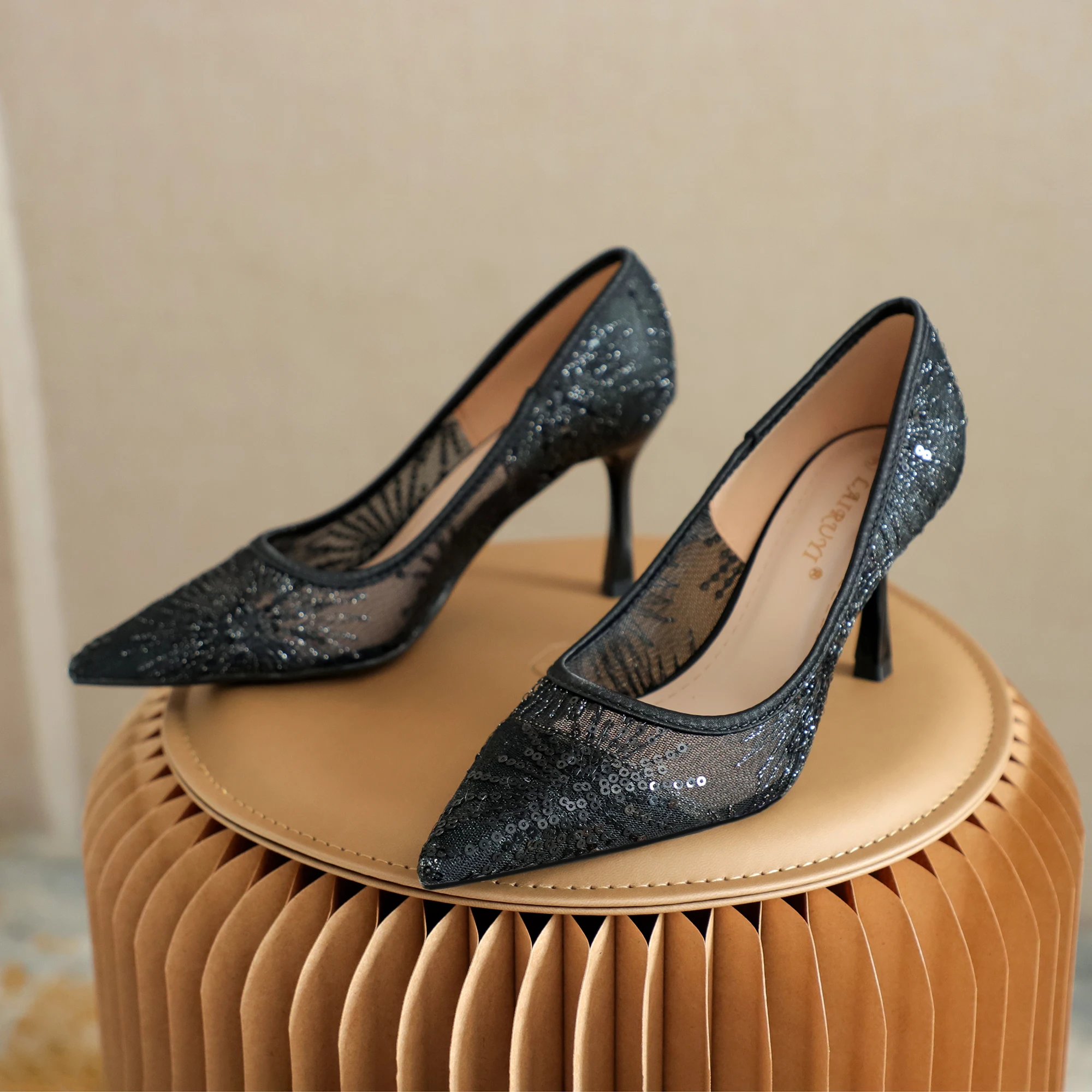 Xibeilove New 2024 Summer Mesh Breathable High Heel Pointed High Heel Shoes Women's Single Shoes Blue Banquet Shoes