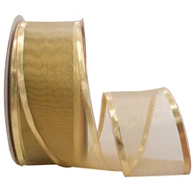 

5 10 25 Yards/Roll 38mm Golden Gleam Metallic Ribbon Wired for Home Decor Wreaths Gift Wrapping Bows for Crafts Christmas Decor