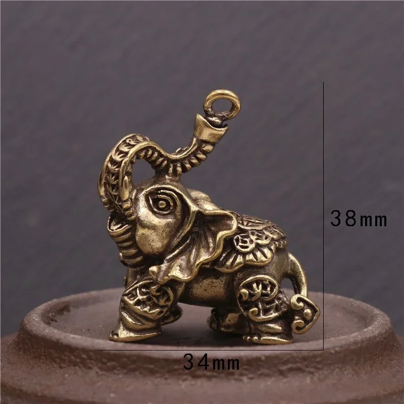 Vintage Brass Auspicious Elephant Pendant Keychain Metal Animal Keychain