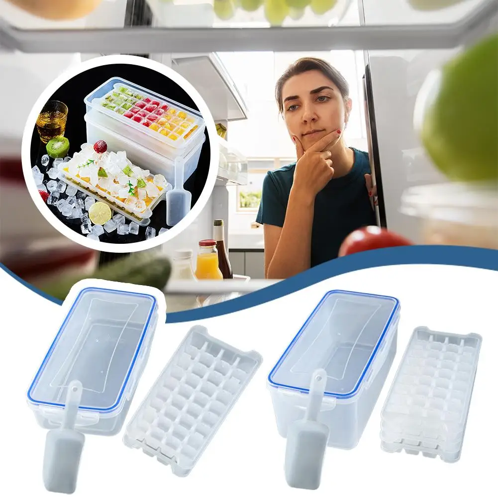 

Press Type Ice Cube Maker Silicone Ice Tray Making Creative With Container Gadgets Square Mold Box Lid Kitchen Storage Bar J0V5