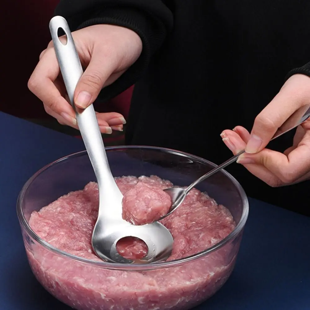Non-stick Croquettes Meatball Spoon Mold Round Hole Hangable Meat Press Tools Stainless Steel Meatball Maker Spoon