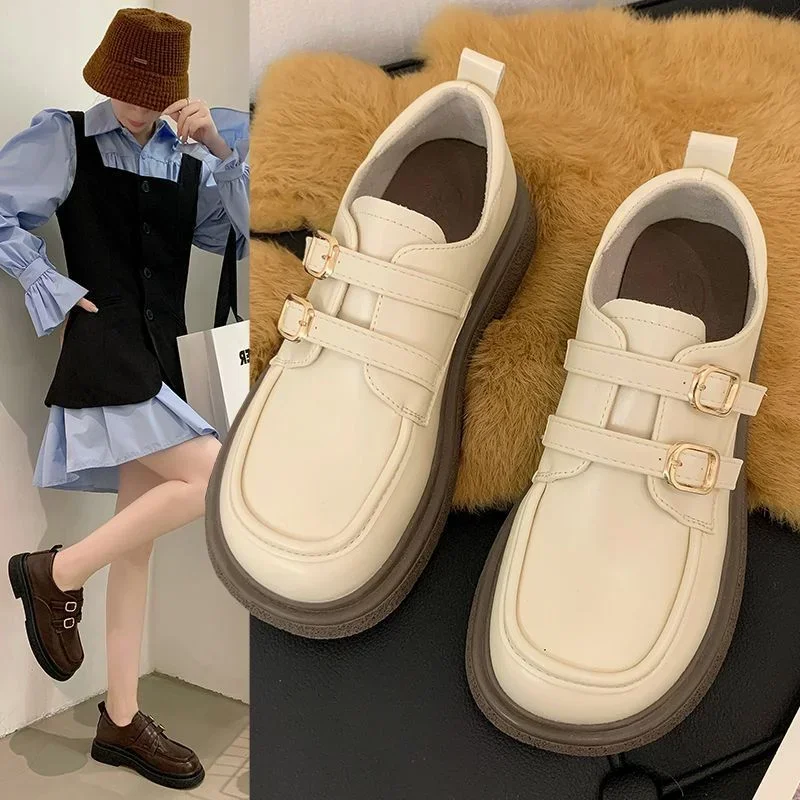 Comemore 2024 1950s French Style Small Leather Shoes Women English Style Retro One-band Marilyn Shoes Spring Soft-soled Loafers 3