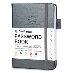 Hardcover Password Keeper & Address Organizer with Alphabetical Tabs, Pocket - Sized Journal (Gray)