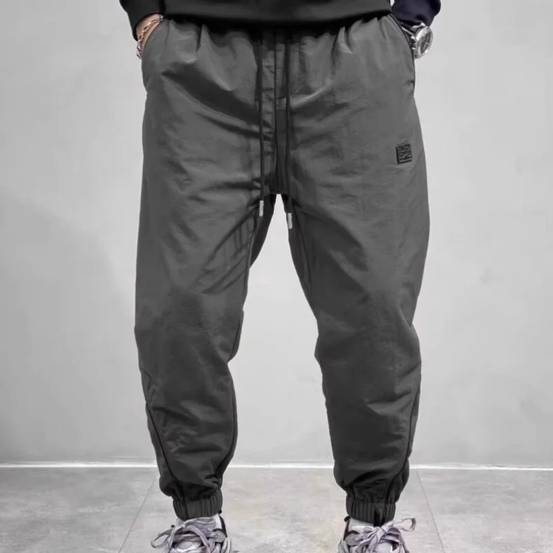 2024 Summer New Men's Ice Shreds Trousers Contrast Color Spliced Elastic Drawstring Loose Trendy Striped Sweatpants Pants