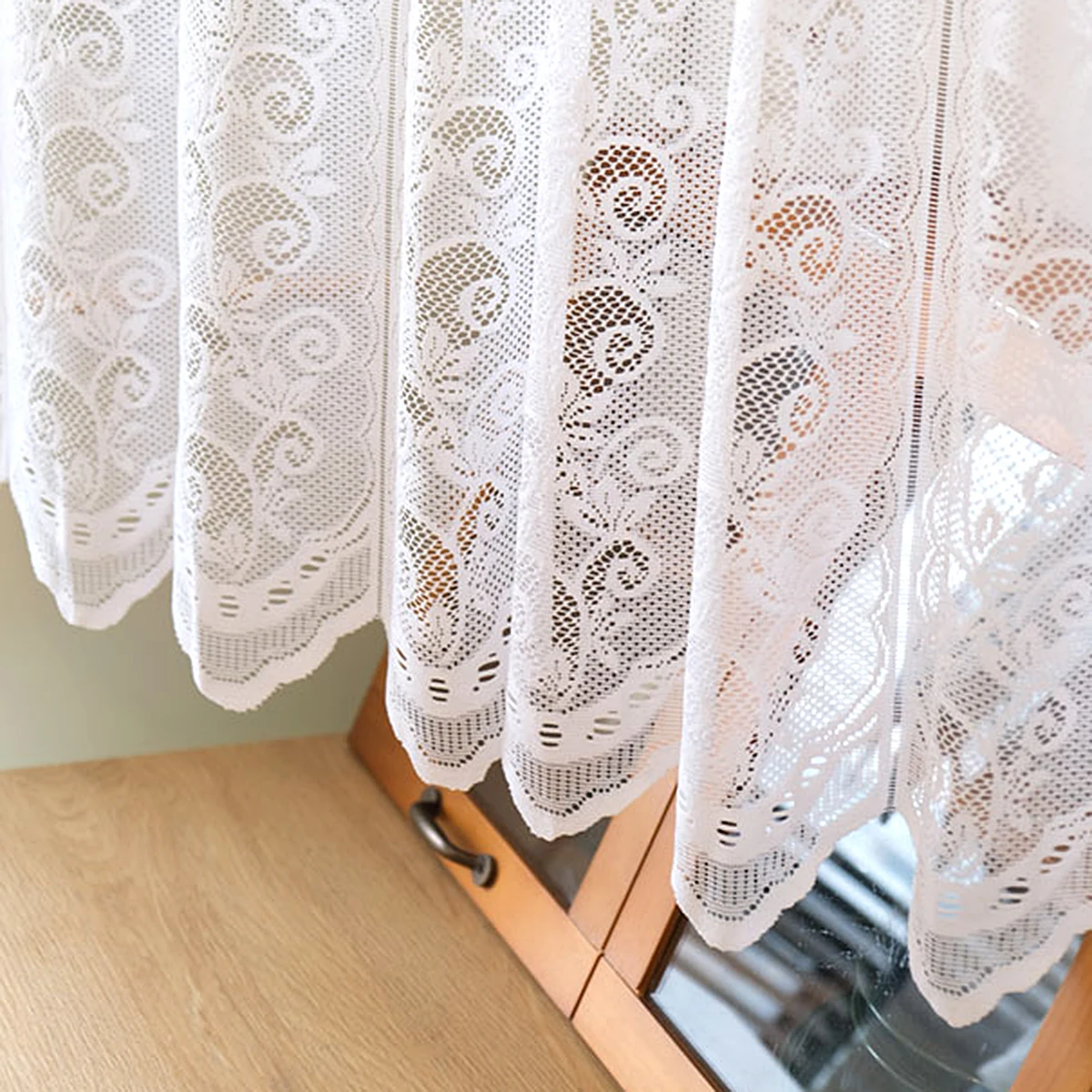 Description Picture 6 of item1pc Lace Floral Pattern Short Curtain,White Cute Style Valance for the Room,Window,Door Decoration,Rod Pocket