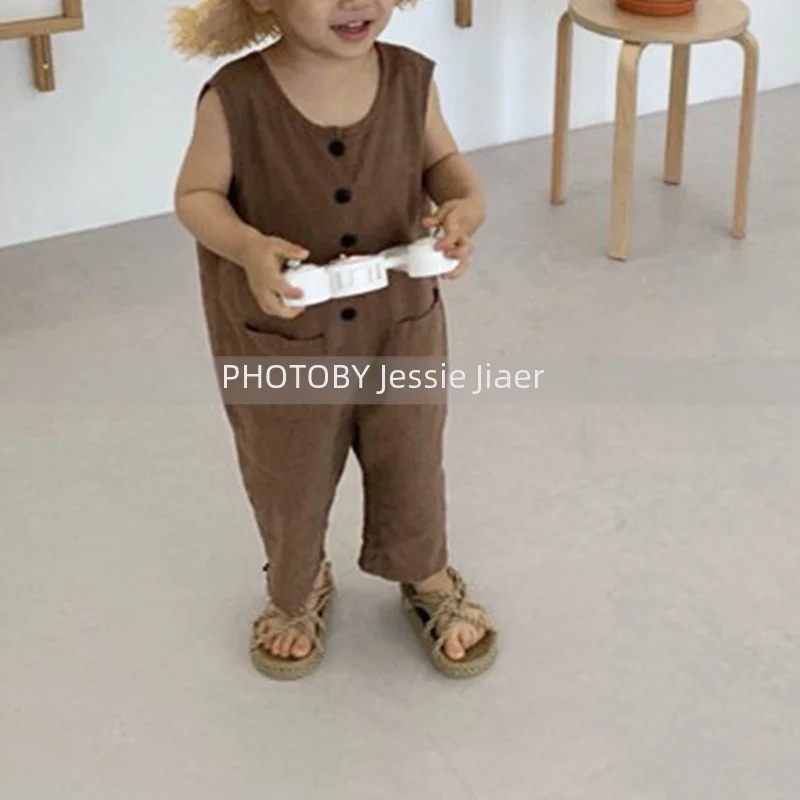 Korean Style Children's Summer Trendy Pants Jumpsuit Casual Wear For Boys Girls Cute Stylish Little Button Jumpsuit Baby Clothes