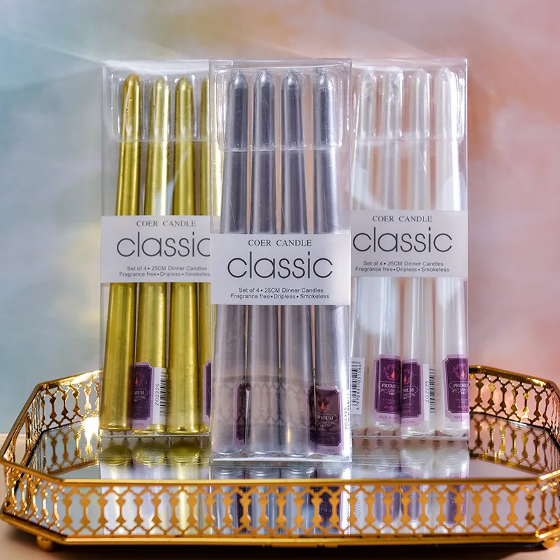 

4pc 25cm Taper Candles Colored Long Stick Candle Home Nordic Decor Wedding Centerpiece Birthday Candle Emergency Lighting Candle