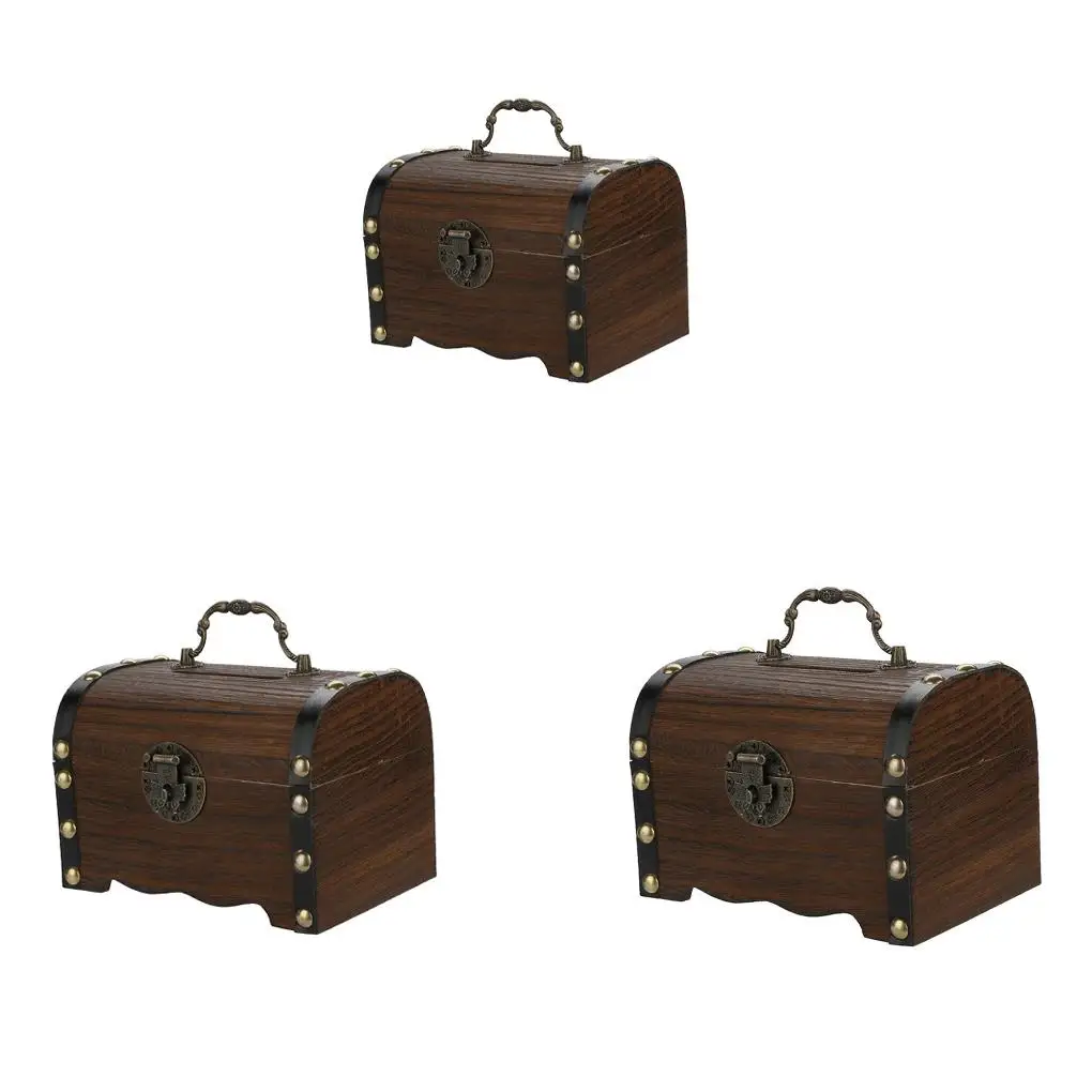 Cofre del tesoro vintage de madera hucha para monedas joyas_voghion.com