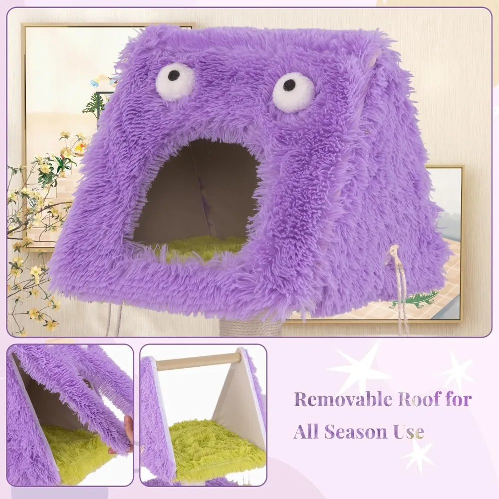3-Tier Monster-Themed Cat Tower – Sisal Scratching Posts, 2 Enclosed Condos & Hanging Toys