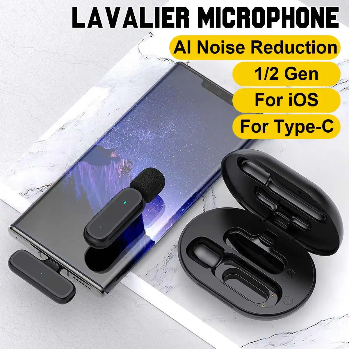

K60 K61 AI Noise Reduction Wireless Lavalier Microphone Plug Play 2.4G Wireless Condenser Recording Mic With Charging Case