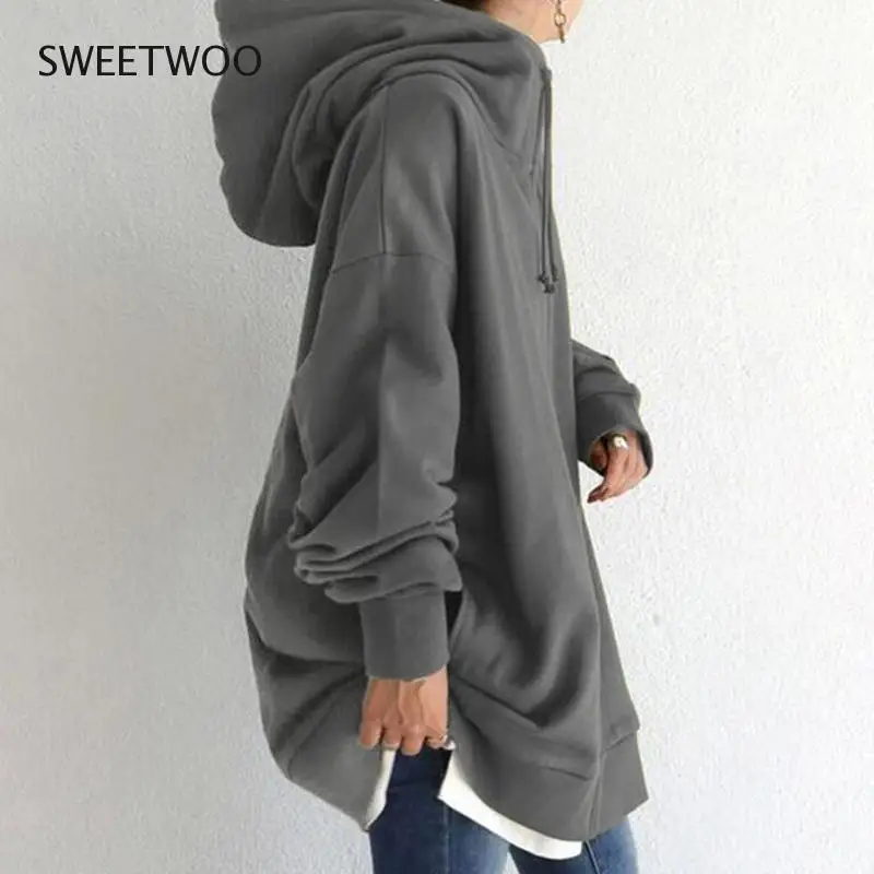 Women's Fashion  S To 5Xl Long Sweatshirt Casual Hooded Velvet Zip Coat Outwear Sport Female Tops Solid Soft Tide Chic