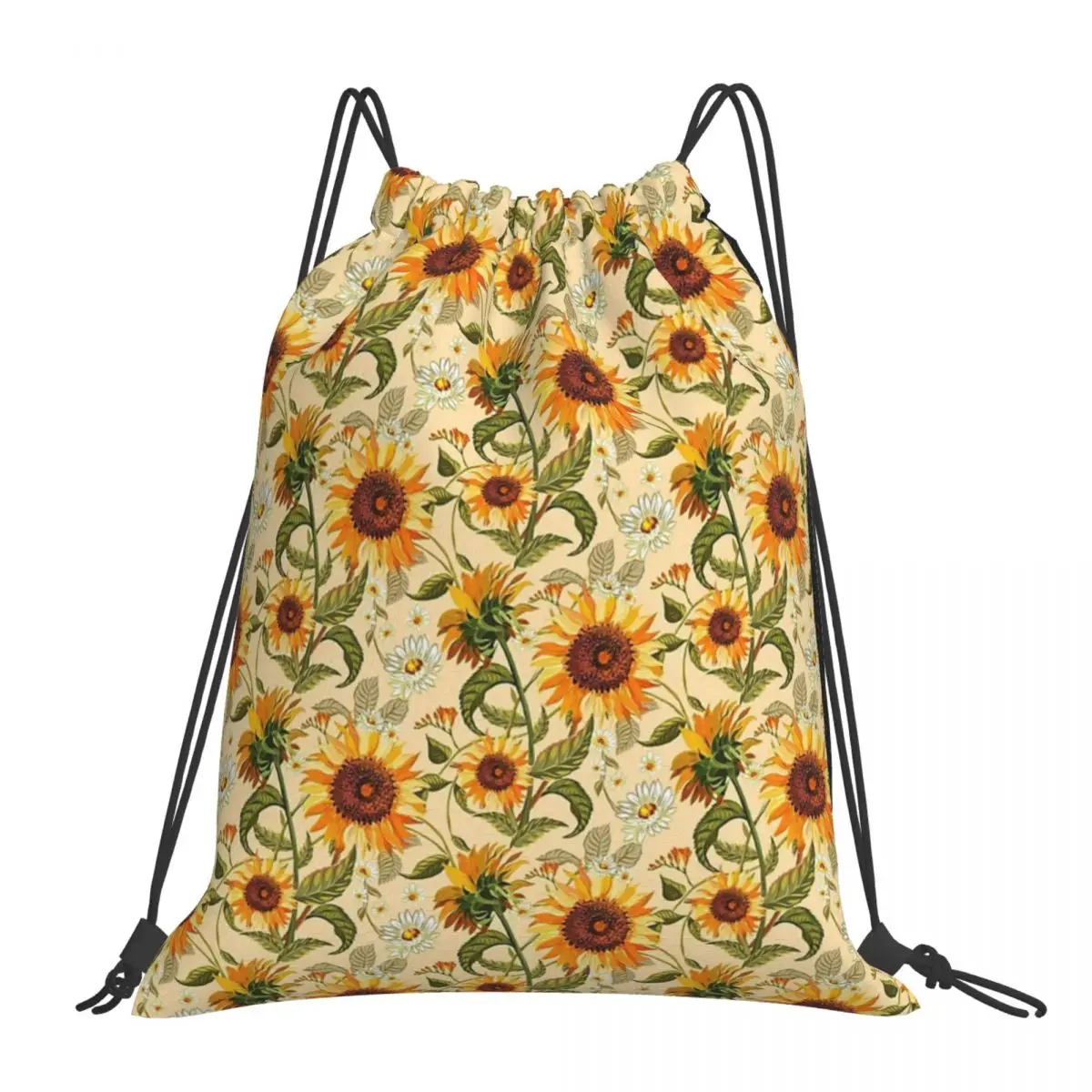 

Sunflowers 70s Vintage Golden Retro Pattern, Flowers Backpack Casual Portable Drawstring Bags Sports Bag Book Bags For Man Woman
