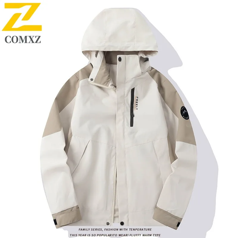 COMXZ Rainproof Coat Windproof Waterproof Hooded Detachable Work Climbing Biker Jacket Camping Scratch Resistant Men's Outerwear