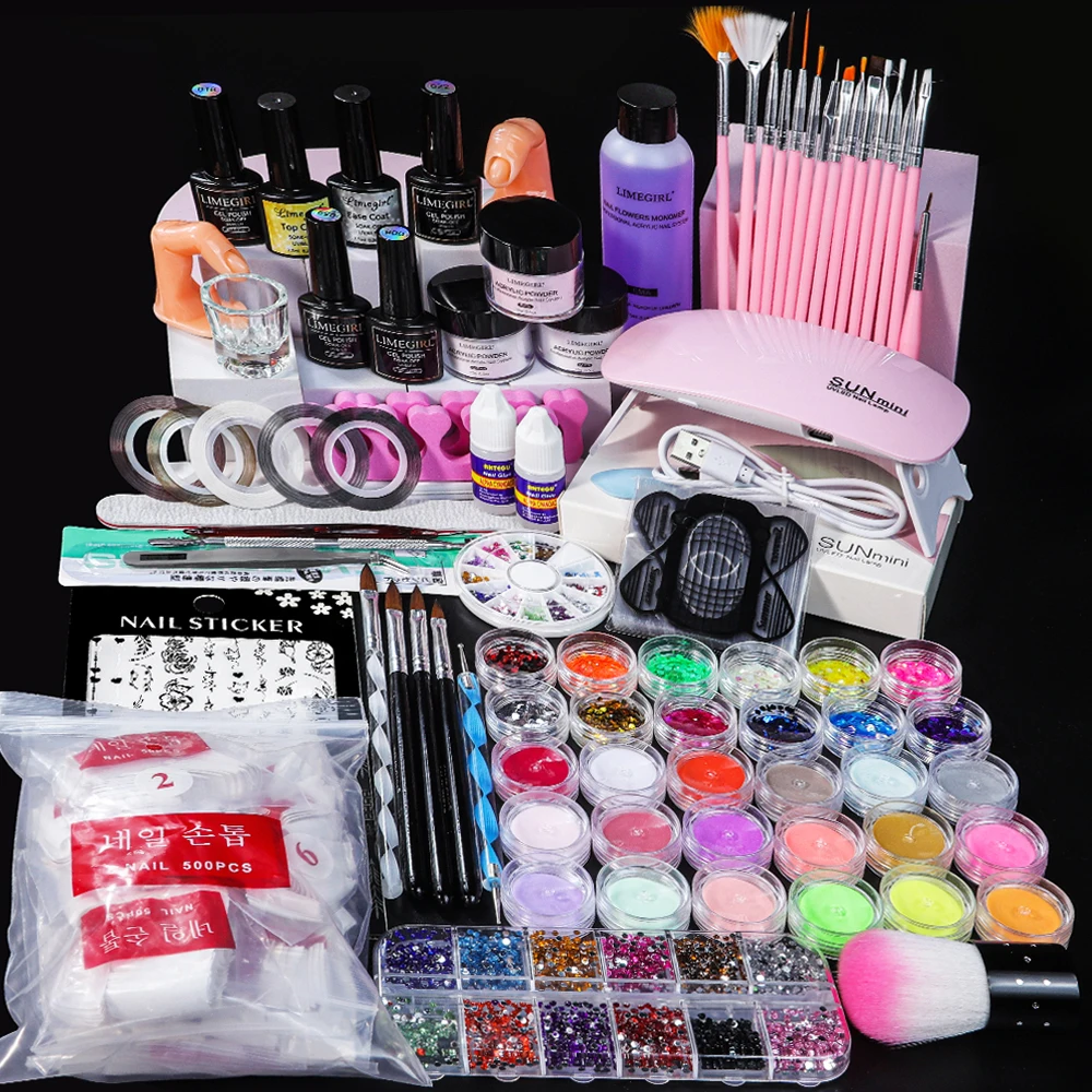 Acrylic Powder Kit and Liquid Monomer Nail Kit 3D Art Nail Extension Decoration with UV LED Light Crystal Powder nail acrylic liquid nail powder acrylic nail powder nail tools manicure tools nail kit