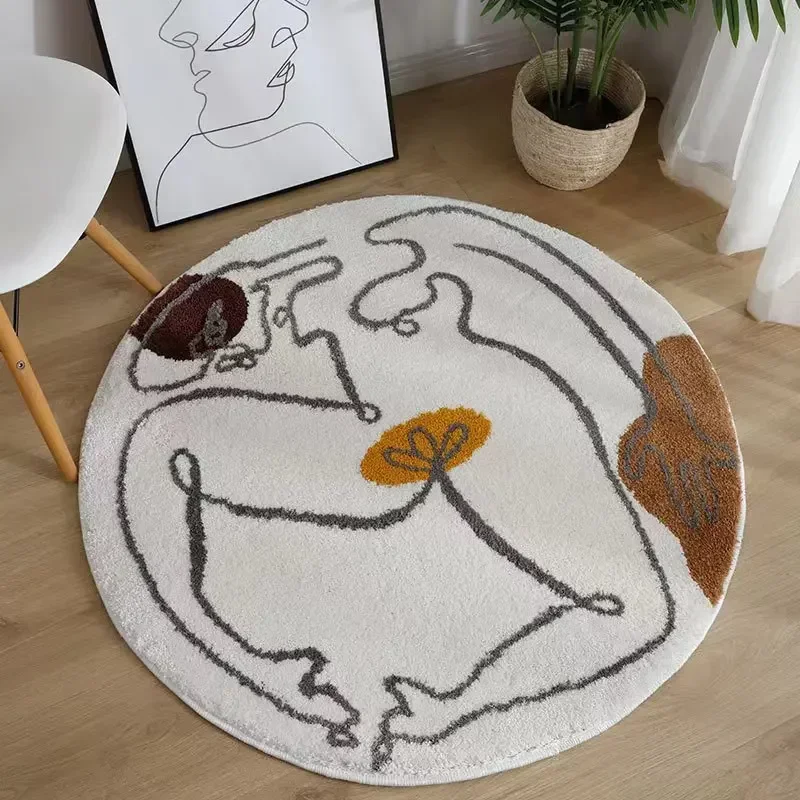 Artistic Round Carpet Stripes Creative Rugs Bedroom Soft Comfortable Play Rug Living Room Coffee Table Lines Decorative Carpets 4