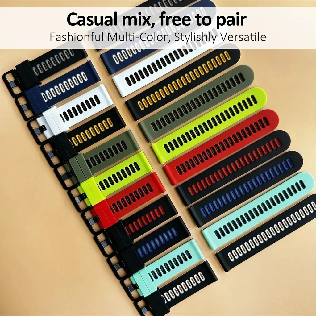 Two-Tone Silicone Sport Watchband - 22mm Universal Breathable Strap Replacement