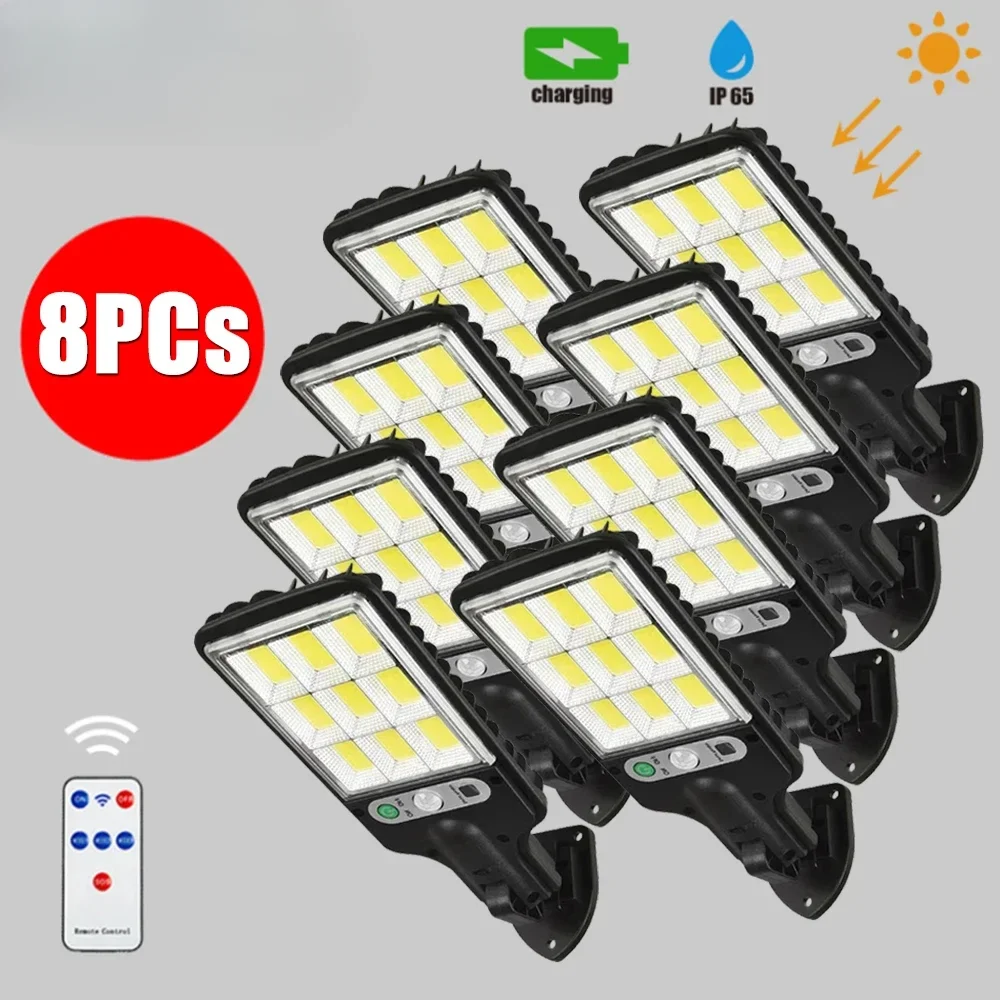 108 COB Sensor Street Lamp 3 Light Modes Outdoor Rechargeable Security Solar Lamps for Garden Patio Path Remote Control