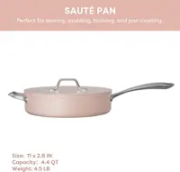 Nonstick Saute Pan, 4.4 QT Ceramic Saute Pan with Lid, Non Toxic Deep Frying Pan, PTFE & PFOA Free, Oven Safe & Compatibl 2