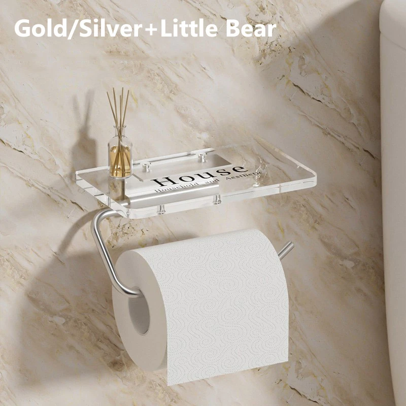 럭셔리 골드 변기 종이 선반, 두꺼운 아크릴 롤 종이, 거치대 티슈 행어, 욕실 액세서리