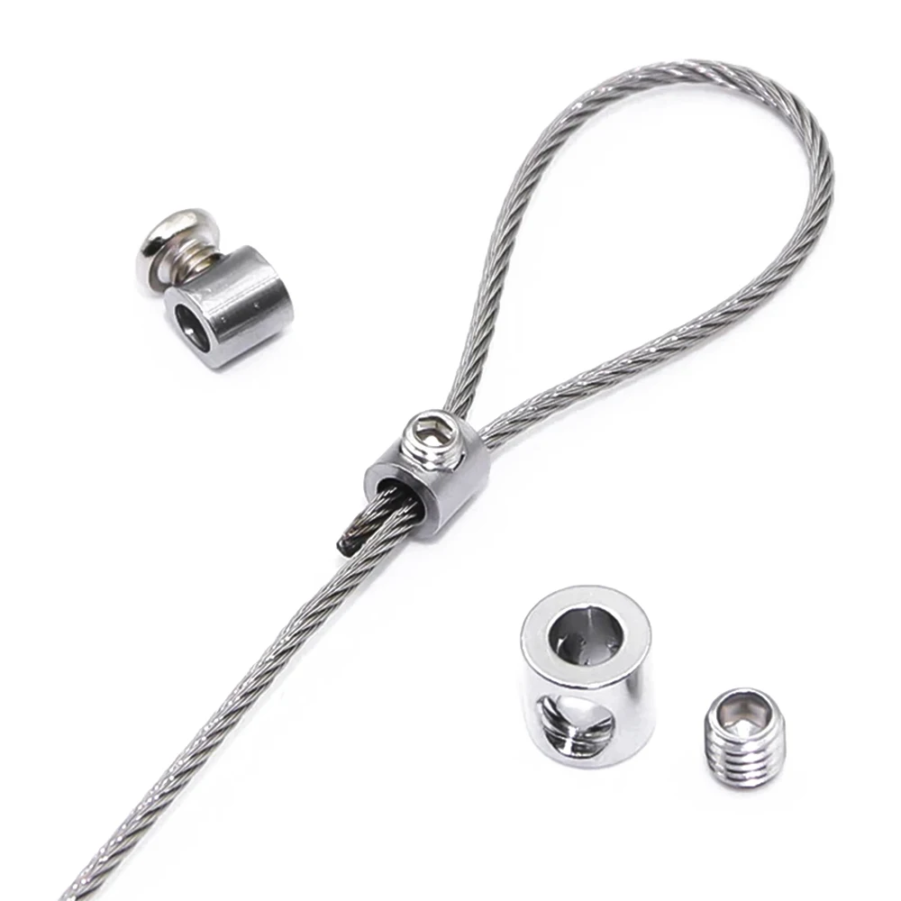 10 Stück 1–2 mm Stahldrahtseilklemmen, Einzelloch-Aufhängungsklemmen mit Schraube, verstellbare Kabelschlinge, Befestigungs-Hardware-Zubehör – Detail 2