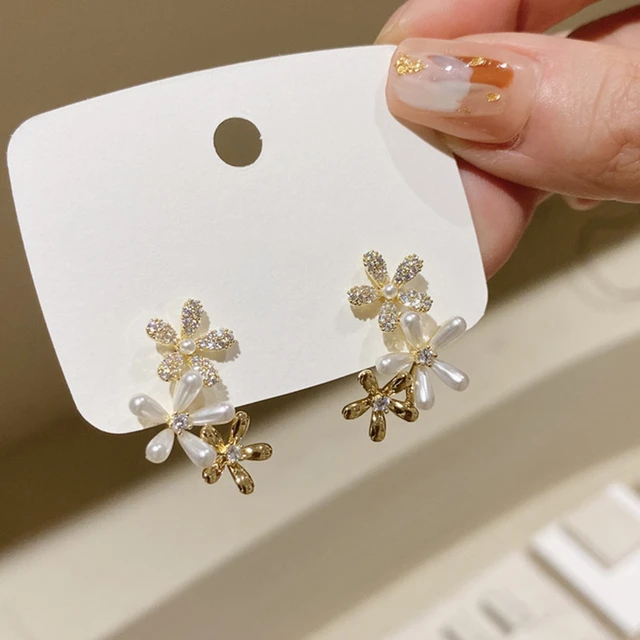 High Quality Silver Gold Color Pearl Cross Flower Metal Studs Cross Star  Earrings For Women Wedding Fashion Jewelry DE221 - AliExpress