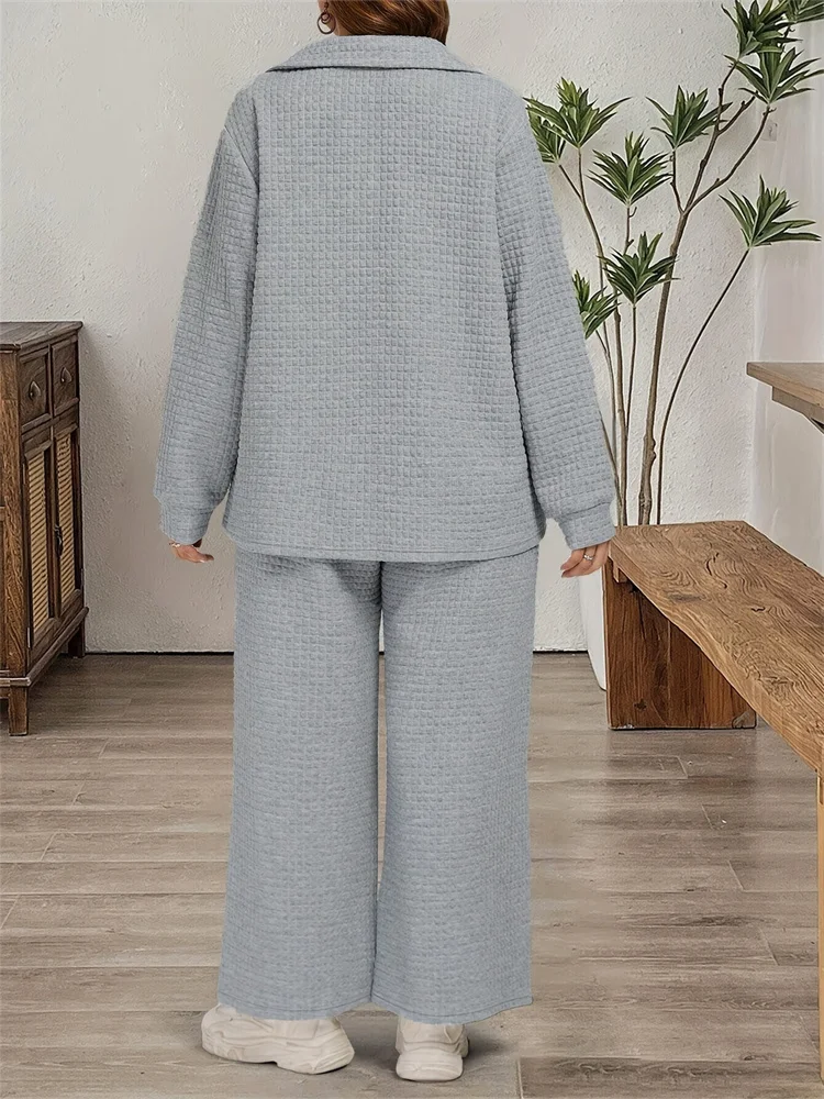 Wmstar Pants Sets Wholesale Plus Size Casual Comfortable Loose Two Piece Set Zipper Top and Pants Matching Dropshopping