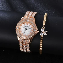 

Luxury Watch Women Diamond Roman Numeral Dial Ladies Watch Rose Gold Quartz Wrist Bracelet Watch Set Female Clock Montre Femme