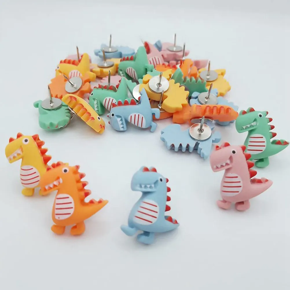 20Pcs 코르크 보드 용 공룡 장식 푸시 핀 귀여운 사무용품 여성용 책상 액세서리 재미있는 게시판 압정
