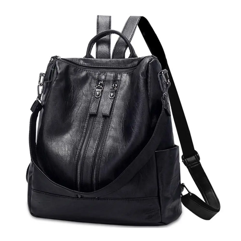 Women Soft School Leather Black Casual Multifunctional College Bag Large Capacity Shoulder Bags Travel Tote Backpack_voghion.com