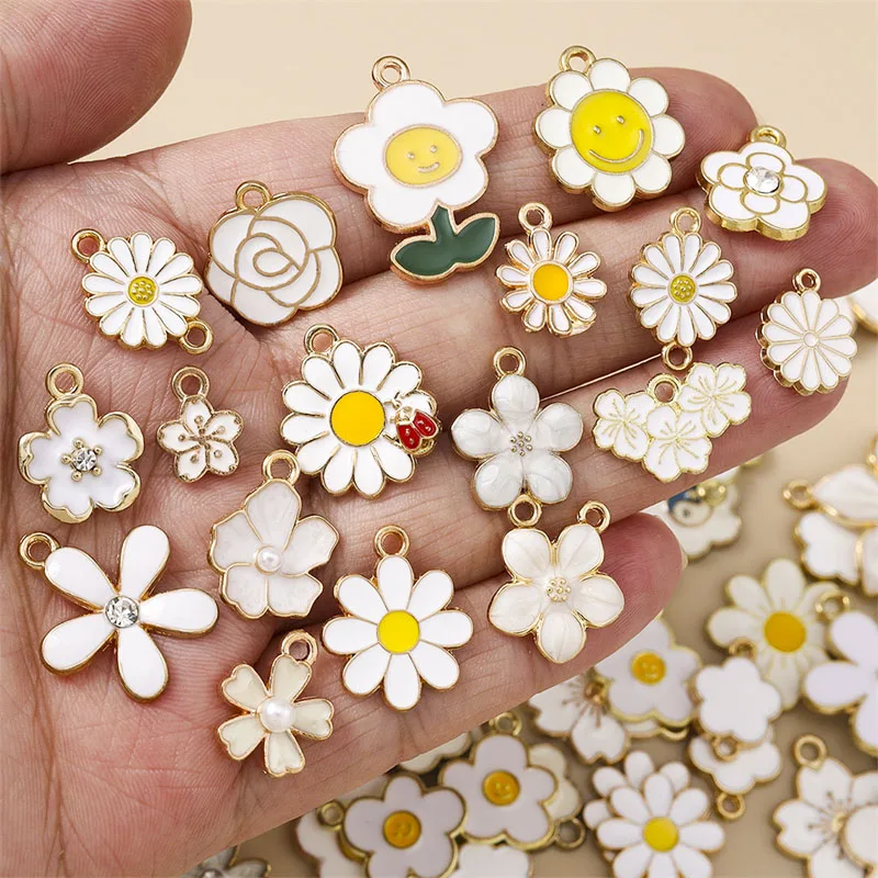 10/20 Stück zufällig gemischte Emaille-Blumenanhänger für die Herstellung von Ohrringen, Halsketten, Armbändern, DIY-Bastelarbeiten, Schmuckzubehör – Detail 20