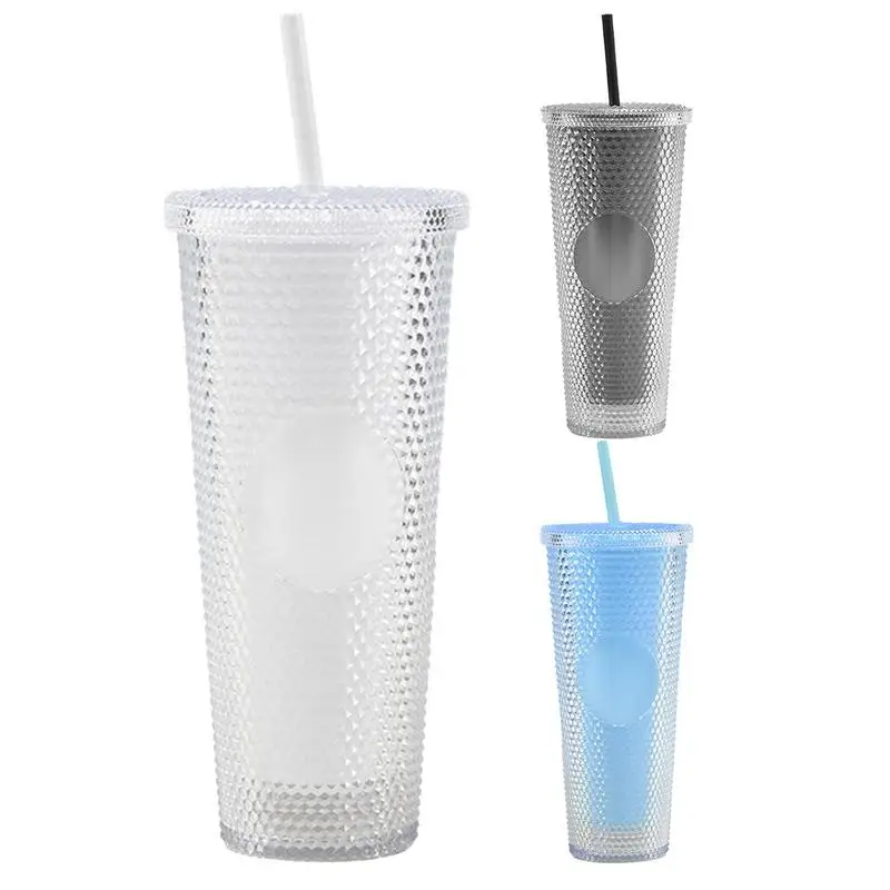 

Riveted Straw Tumbler 750ml Double Walled Cold Drink Tumbler Cup Insulated Beverage Tumbler With Lid And Straw For Home Yoga