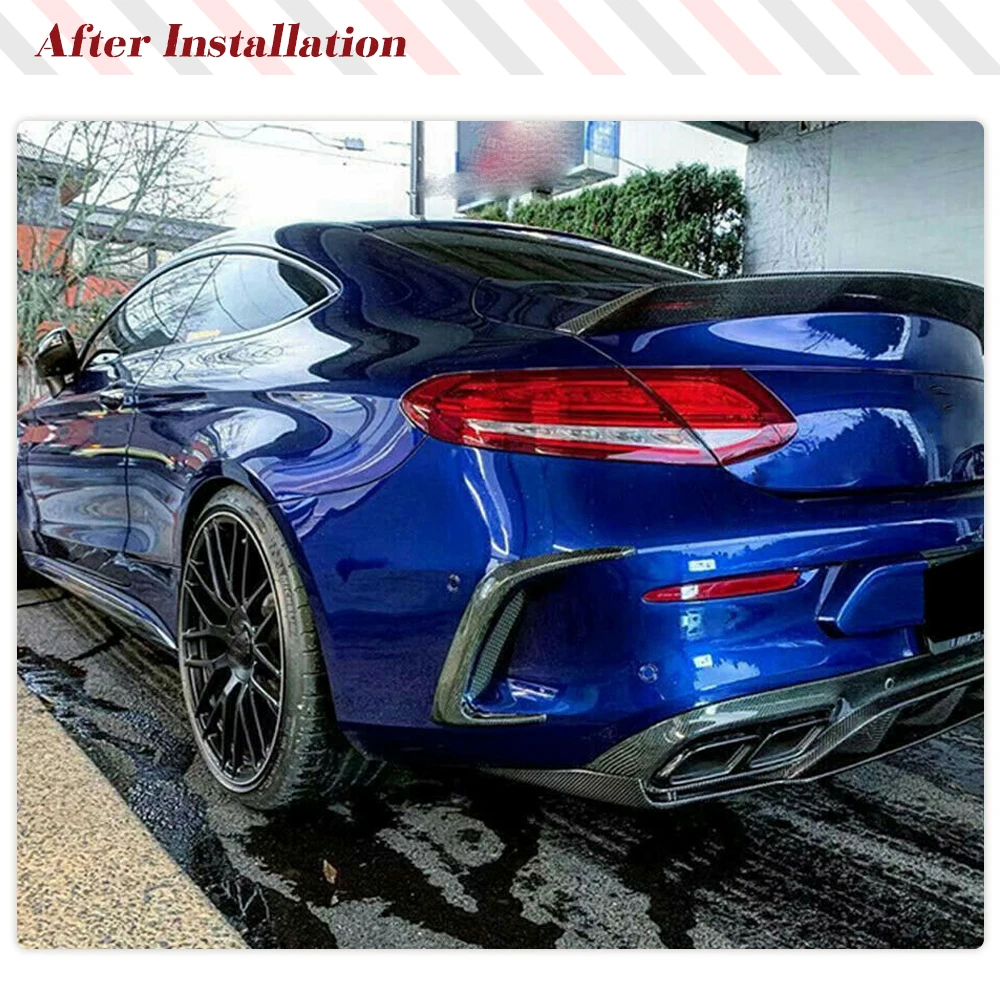For Mercedes-Benz C-Class C205 A205 C63 AMG Coupe 2D 2015-2017 Carbon Fiber / FRP Black Car Rear Bumper Canards Spli