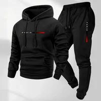 Ensemble de survêtement pour homme automne-hiver, sweat-shirt à capuche + pantalon de jogging à cordon de serrage, tenue de sport décontractée en deux pièces 2