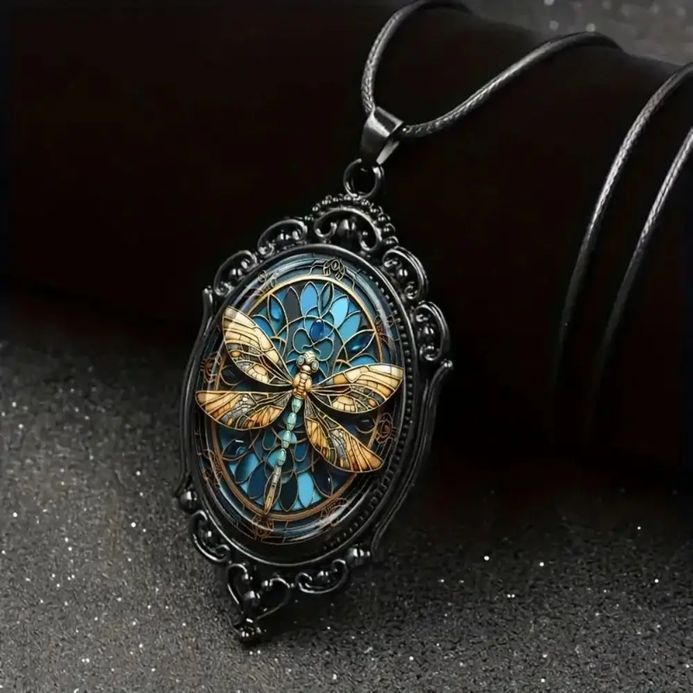 Gothic Glass Necklace Sun Moon Style Flower Pattern