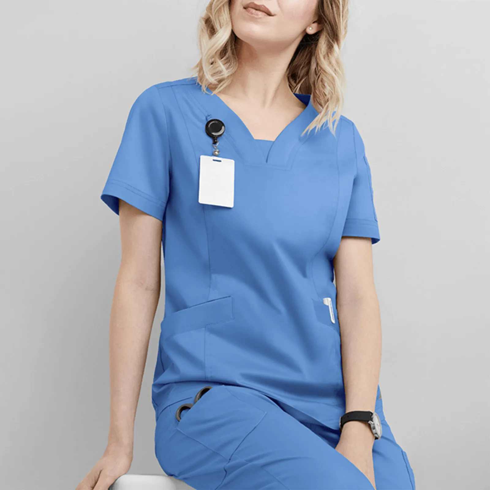 

Solid Nurse Uniform Set Medical Hospital Tops And Cargo Pant Set Short Sleeve Blusa Mujer Moda 2023 Pharmacist Dentist Overalls