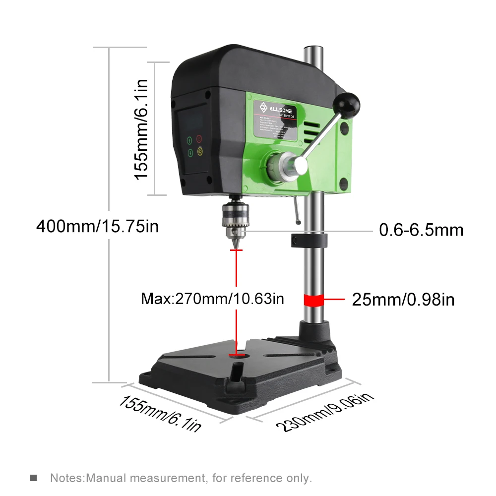 Allsome 4 단 캐스트 다리미 벤치탑 드릴 프레스 드릴링 머신, Makita 18V 배터리 및 AC 220V 어댑터와 호환 가능