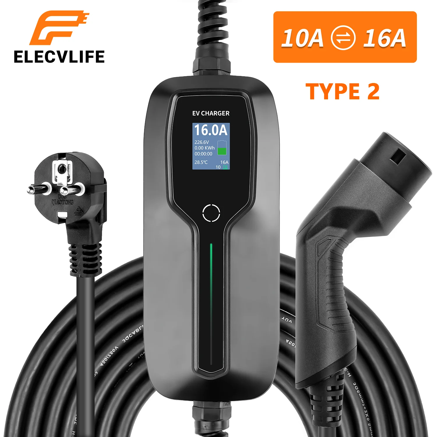 Caricabatteria Da Auto Ev Tipo 2 Caricabatteria Da Auto Elettrico Tipo 2 10/16A Commutabile Evse Eu Plug Cavo Di Ricarica Portatile Caricabatterie Ev 