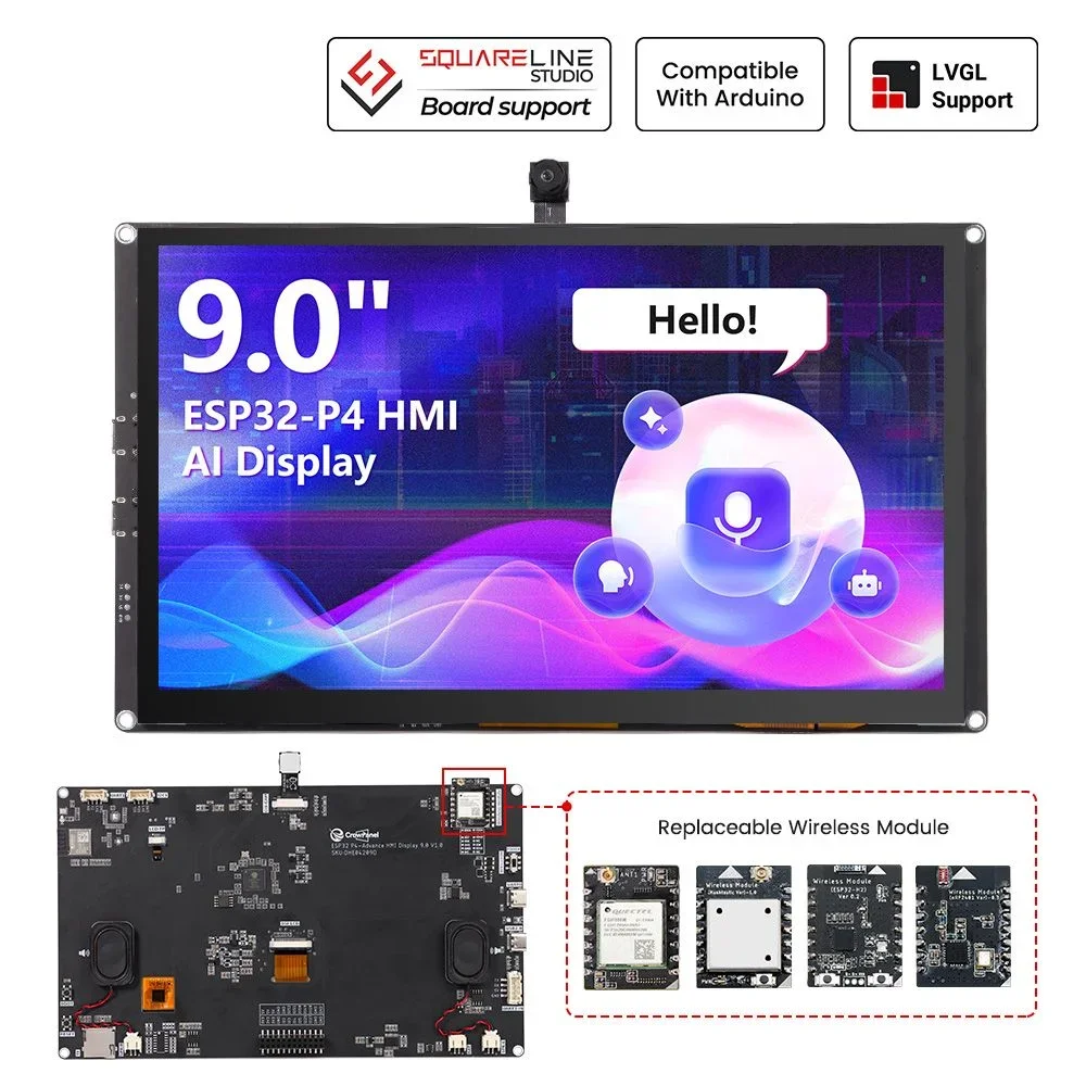 CrowPanel Advanced 9인치 ESP32-P4 HMI AI 디스플레이 1024x600 IPS 터치 스크린 WiFi 6 아두이노/LVGL/마이크로파이썬 호환