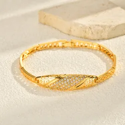 Elegant Gold - Plated Bracelet with Unique Chain Design, Featuring Shiny Cubic Zirconia - Perfect Gift (02)