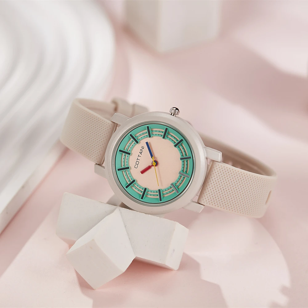 Fashion ladies watch silicone round contrast fashion college students watch ladies quartz watch 5