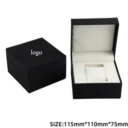 Black Matte PU Leather Personalized Watch Storage Box with Custom Logo Option (Black White)