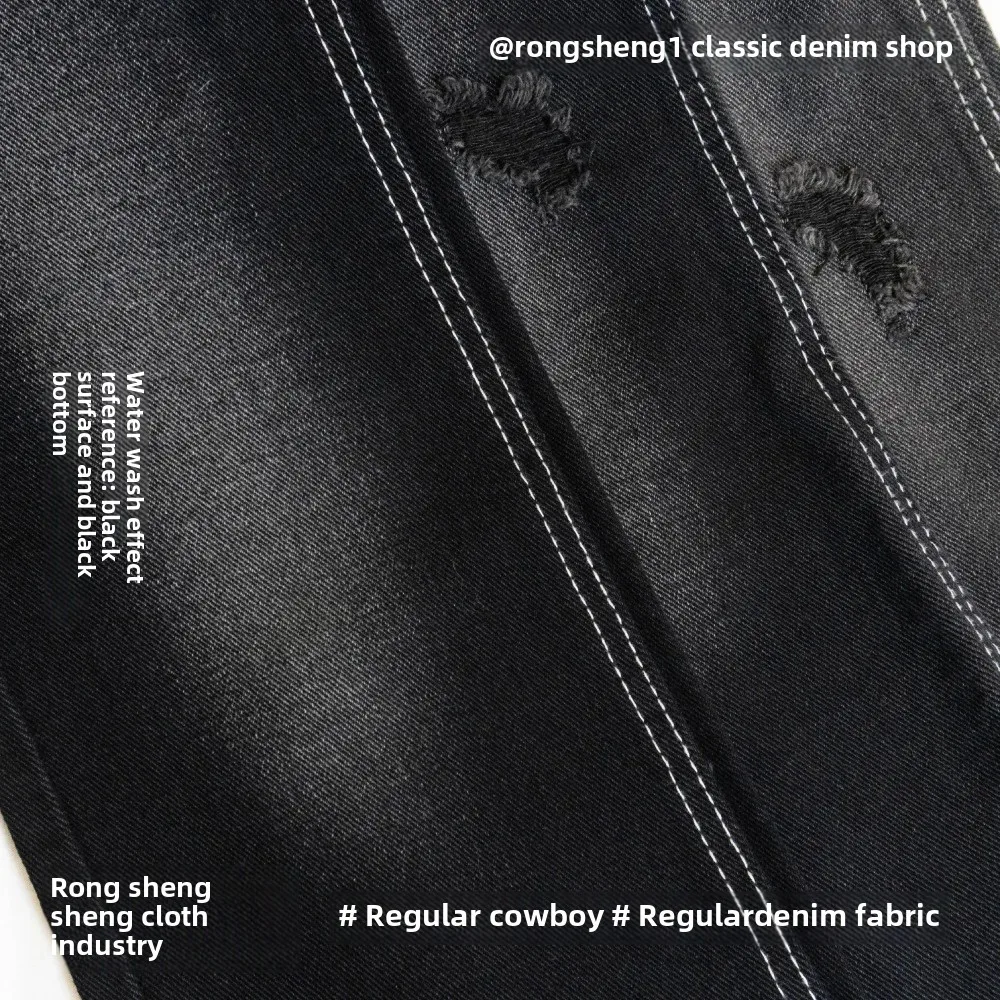 Non-Stretch Left Diagonal Cotton Blend Denim Fabric Deep Blue Black Surface for Jeans Jacket Clothing Accessories