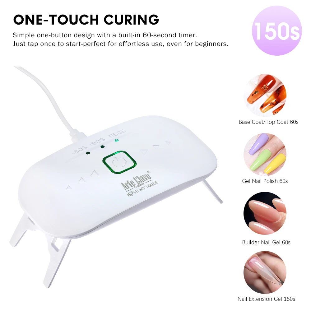 8W USB UV LED 네일 램프 휴대용 접이식 젤 경화 조명 네일 드라이어 원버튼 타이머 60초 90초 150초 빌더 연장 아트